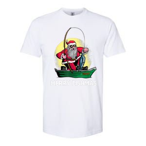 Merry Fishmas Santa Fishing Santa On A Boat Fishing Xmas Softstyle CVC T-Shirt