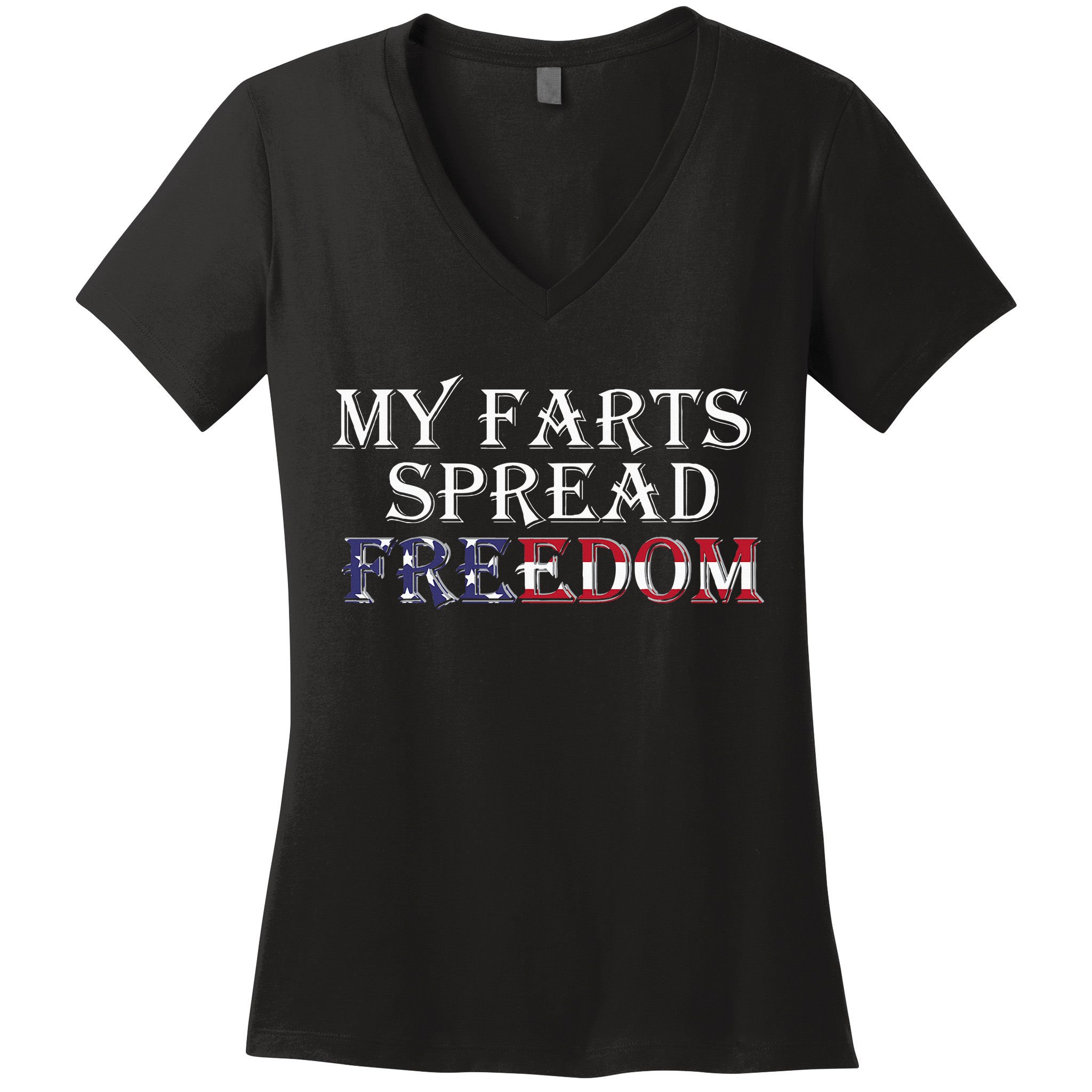 My Farts Spread Freedom Redneck Country Joke USA Flag Humor Women's V-Neck T-Shirt