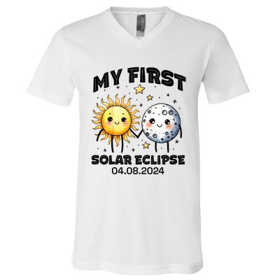 My First Solar Eclipse Boy Girl 2024 Solar Eclipse V-Neck T-Shirt