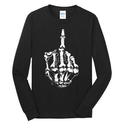 Middle Finger Skeleton Hand Halloween Costume for Adults Tall Long Sleeve T-Shirt