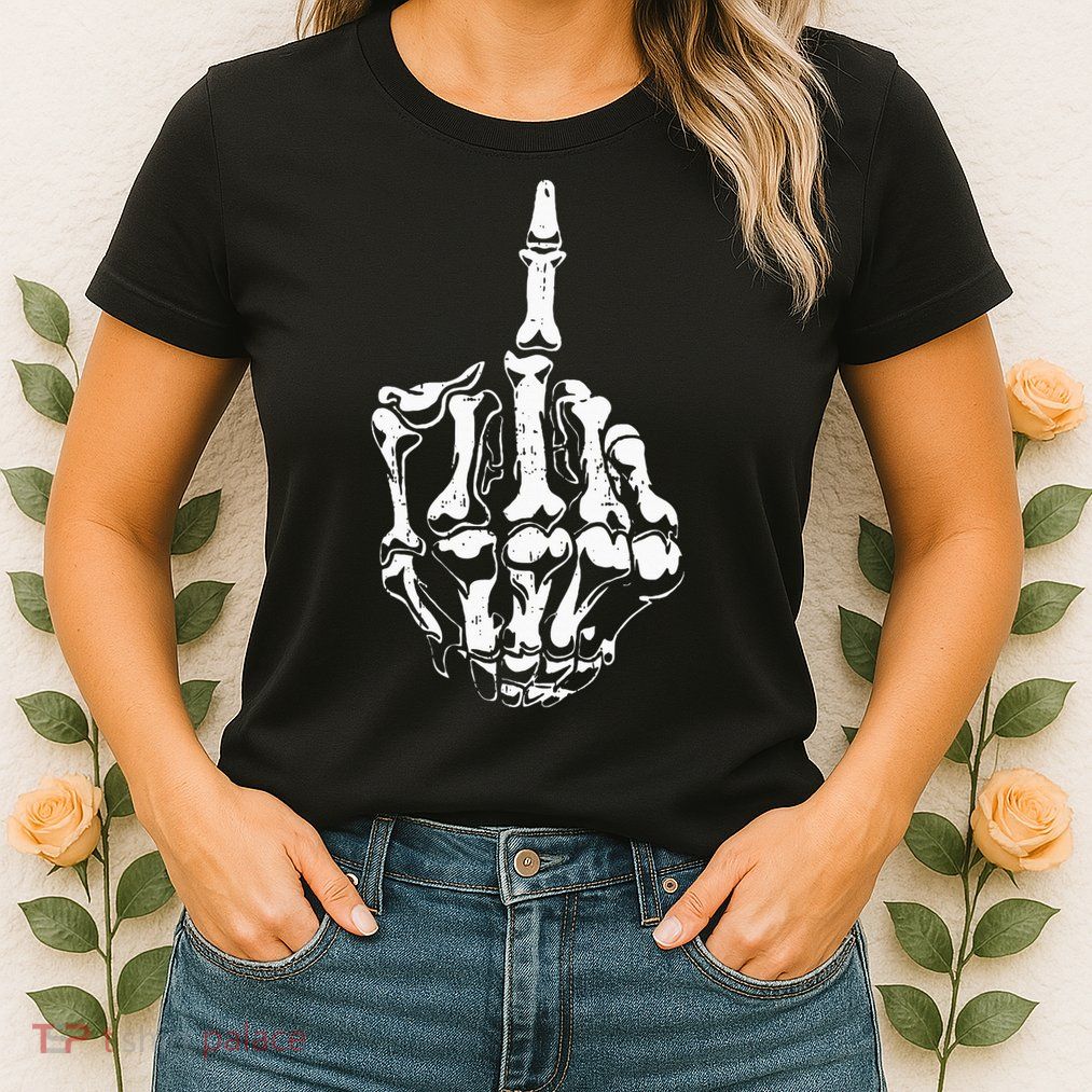 Middle Finger Skeleton Hand Halloween Costume for Adults Womens T-Shirt