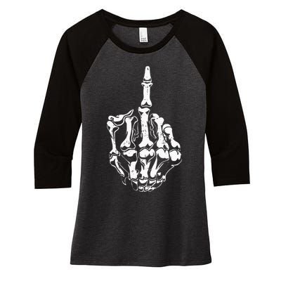 Middle Finger Skeleton Hand Halloween Costume for Adults Women's Tri-Blend 3/4-Sleeve Raglan Shirt