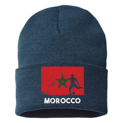 Morocco Flag Soccer Football Jersey Morocco Fan Sustainable Knit Beanie