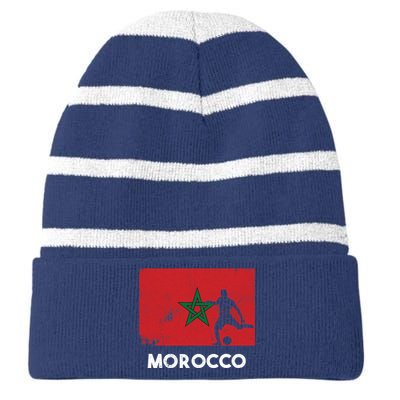 Morocco Flag Soccer Football Jersey Morocco Fan Striped Beanie with Solid Band