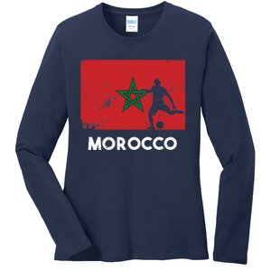 Morocco Flag Soccer Football Jersey Morocco Fan Ladies Long Sleeve Shirt