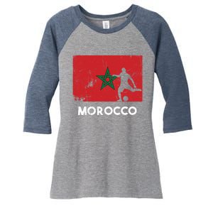 Morocco Flag Soccer Football Jersey Morocco Fan Women's Tri-Blend 3/4-Sleeve Raglan Shirt