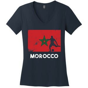 Morocco Flag Soccer Football Jersey Morocco Fan Women's V-Neck T-Shirt