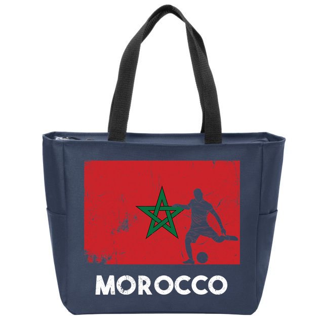 Morocco Flag Soccer Football Jersey Morocco Fan Zip Tote Bag