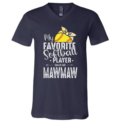 My Favorite Softball Player Calls Me Mawmaw V-Neck T-Shirt