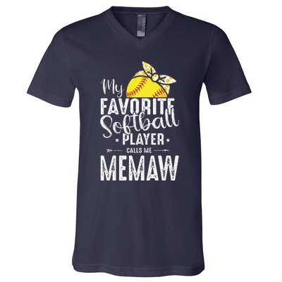 My Favorite Softball Player Calls Me Memaw V-Neck T-Shirt