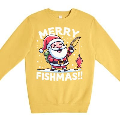 Merry Fishmas SantaS Christmas Camping And Fishing Frenzy Gift Premium Crewneck Sweatshirt