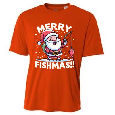 Merry Fishmas SantaS Christmas Camping And Fishing Frenzy Gift Cooling Performance Crew T-Shirt