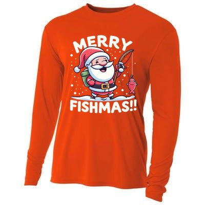 Merry Fishmas SantaS Christmas Camping And Fishing Frenzy Gift Cooling Performance Long Sleeve Crew