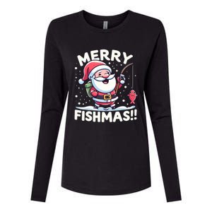 Merry Fishmas SantaS Christmas Camping And Fishing Frenzy Gift Womens Cotton Relaxed Long Sleeve T-Shirt