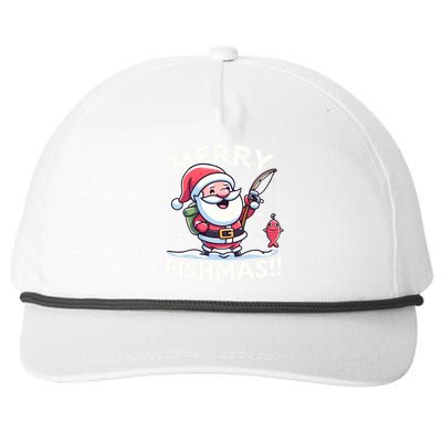 Merry Fishmas SantaS Christmas Camping And Fishing Frenzy Gift Snapback Five-Panel Rope Hat