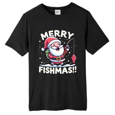 Merry Fishmas SantaS Christmas Camping And Fishing Frenzy Gift Tall Fusion ChromaSoft Performance T-Shirt