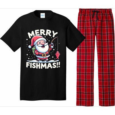 Merry Fishmas SantaS Christmas Camping And Fishing Frenzy Gift Pajama Set