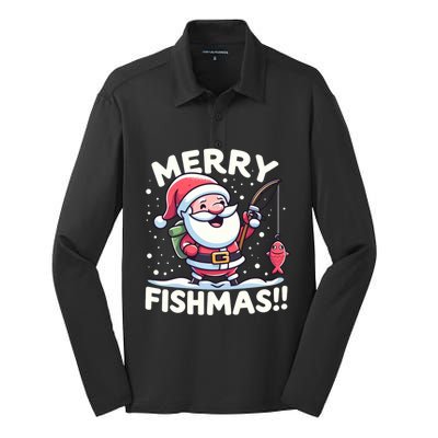 Merry Fishmas SantaS Christmas Camping And Fishing Frenzy Gift Silk Touch Performance Long Sleeve Polo