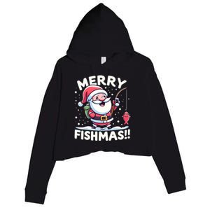 Merry Fishmas SantaS Christmas Camping And Fishing Frenzy Gift Crop Fleece Hoodie