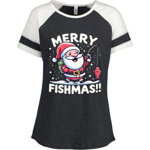 Merry Fishmas SantaS Christmas Camping And Fishing Frenzy Gift Enza Ladies Jersey Colorblock Tee