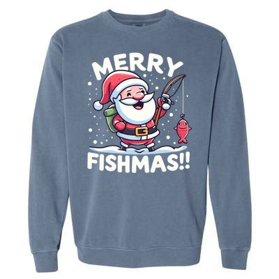 Merry Fishmas SantaS Christmas Camping And Fishing Frenzy Gift Garment-Dyed Sweatshirt