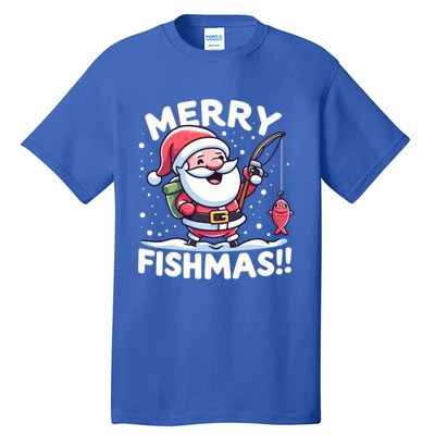 Merry Fishmas SantaS Christmas Camping And Fishing Frenzy Gift Tall T-Shirt