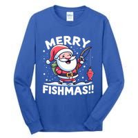 Merry Fishmas SantaS Christmas Camping And Fishing Frenzy Gift Tall Long Sleeve T-Shirt