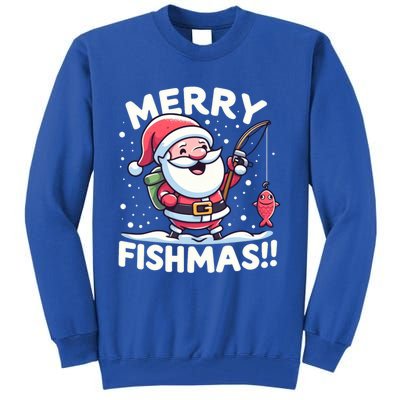 Merry Fishmas SantaS Christmas Camping And Fishing Frenzy Gift Tall Sweatshirt