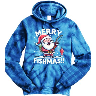 Merry Fishmas SantaS Christmas Camping And Fishing Frenzy Gift Tie Dye Hoodie