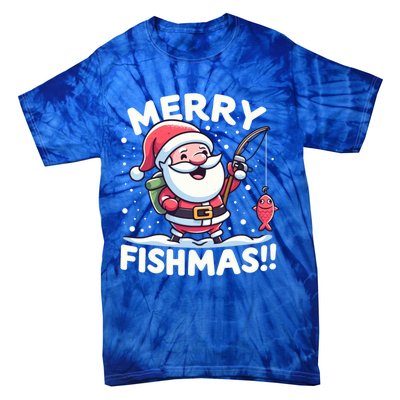 Merry Fishmas SantaS Christmas Camping And Fishing Frenzy Gift Tie-Dye T-Shirt