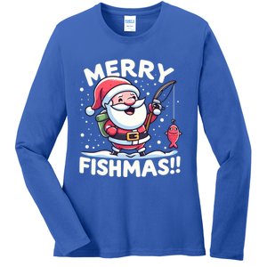 Merry Fishmas SantaS Christmas Camping And Fishing Frenzy Gift Ladies Long Sleeve Shirt