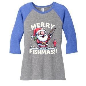 Merry Fishmas SantaS Christmas Camping And Fishing Frenzy Gift Women's Tri-Blend 3/4-Sleeve Raglan Shirt