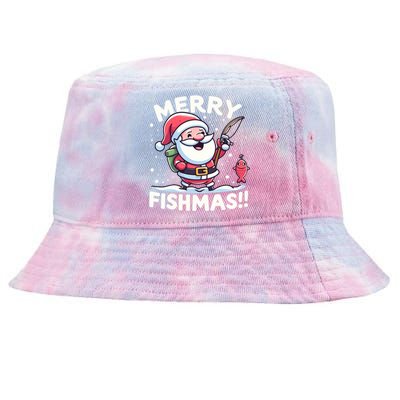 Merry Fishmas SantaS Christmas Camping And Fishing Frenzy Gift Tie-Dyed Bucket Hat