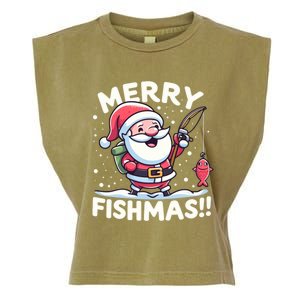 Merry Fishmas SantaS Christmas Camping And Fishing Frenzy Gift Garment-Dyed Women's Muscle Tee