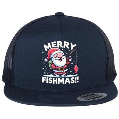 Merry Fishmas SantaS Christmas Camping And Fishing Frenzy Gift Flat Bill Trucker Hat