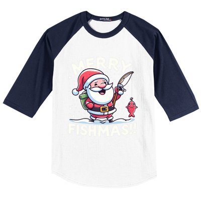 Merry Fishmas SantaS Christmas Camping And Fishing Frenzy Gift Baseball Sleeve Shirt