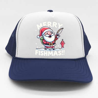 Merry Fishmas SantaS Christmas Camping And Fishing Frenzy Gift Trucker Hat