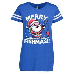 Merry Fishmas SantaS Christmas Camping And Fishing Frenzy Gift Enza Ladies Jersey Football T-Shirt