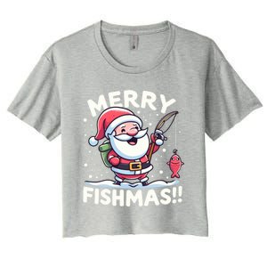 Merry Fishmas SantaS Christmas Camping And Fishing Frenzy Gift Women's Crop Top Tee