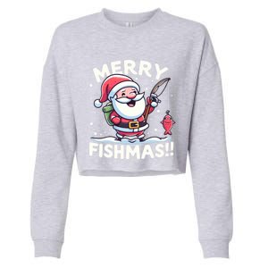 Merry Fishmas SantaS Christmas Camping And Fishing Frenzy Gift Cropped Pullover Crew