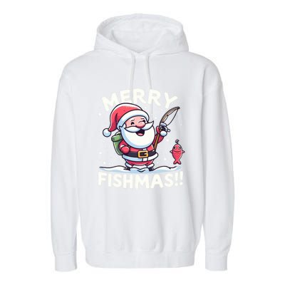 Merry Fishmas SantaS Christmas Camping And Fishing Frenzy Gift Garment-Dyed Fleece Hoodie