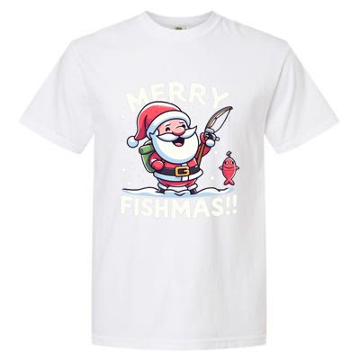 Merry Fishmas SantaS Christmas Camping And Fishing Frenzy Gift Garment-Dyed Heavyweight T-Shirt