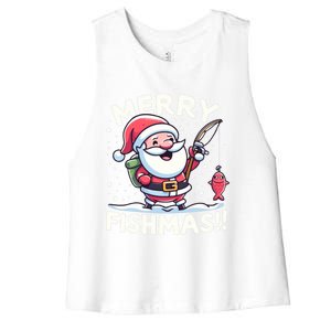 Merry Fishmas SantaS Christmas Camping And Fishing Frenzy Gift Women's Racerback Cropped Tank