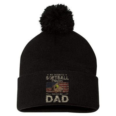 My Favorite Softball Player Calls Me Dad FatherS Day Daddy Pom Pom 12in Knit Beanie