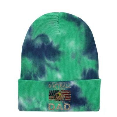 My Favorite Softball Player Calls Me Dad FatherS Day Daddy Tie Dye 12in Knit Beanie