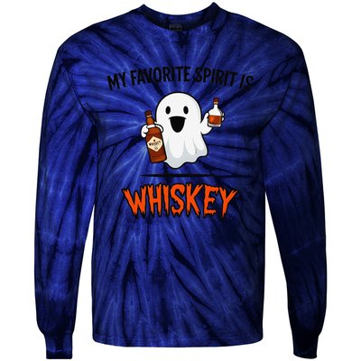 My Favorite Spirit Is Whiskey Funny Halloween Ghost Drinking Tie-Dye Long Sleeve Shirt