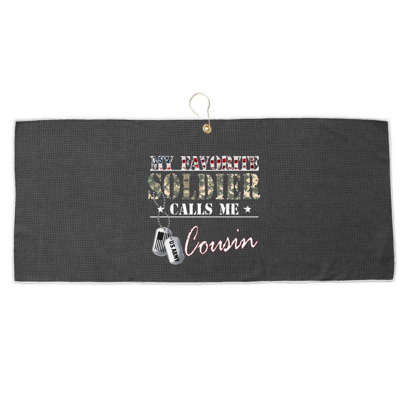 My Favorite Soldier Calls Me Cousin Military Family Costume Large Microfiber Waffle Golf Towel
