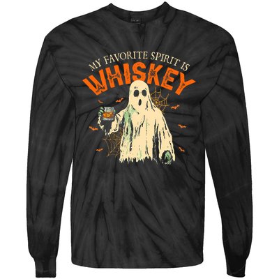 My Favorite Spirit Is Whiskey Funny Ghost Halloween Costume Tie-Dye Long Sleeve Shirt