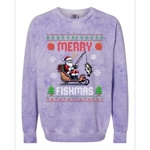 Merry Fishmas Santa Fishing Christmas Ugly Christmas Pajama Meaningful Gift Colorblast Crewneck Sweatshirt