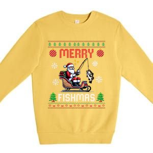 Merry Fishmas Santa Fishing Christmas Ugly Christmas Pajama Meaningful Gift Premium Crewneck Sweatshirt